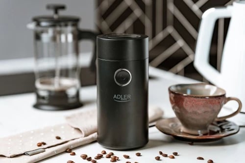 Mulli kafeje elektrik, Adler AD 4446, 150 W, kapacitet 75 g, kapak transparent, i zi/argjendtë