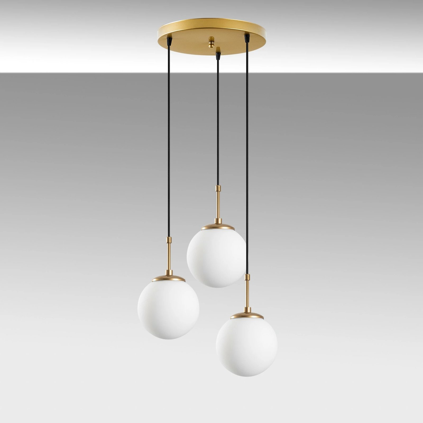 Llambë tavani Opviq Orbital, ngjyrë ari, 3 sfera, 45x45x120cm