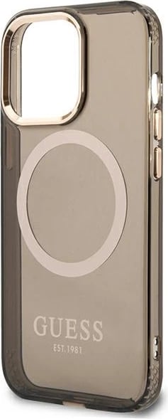 Mbështjellës Guess Gold Outline Translucent MagSafe për iPhone 13 Pro Max, zi