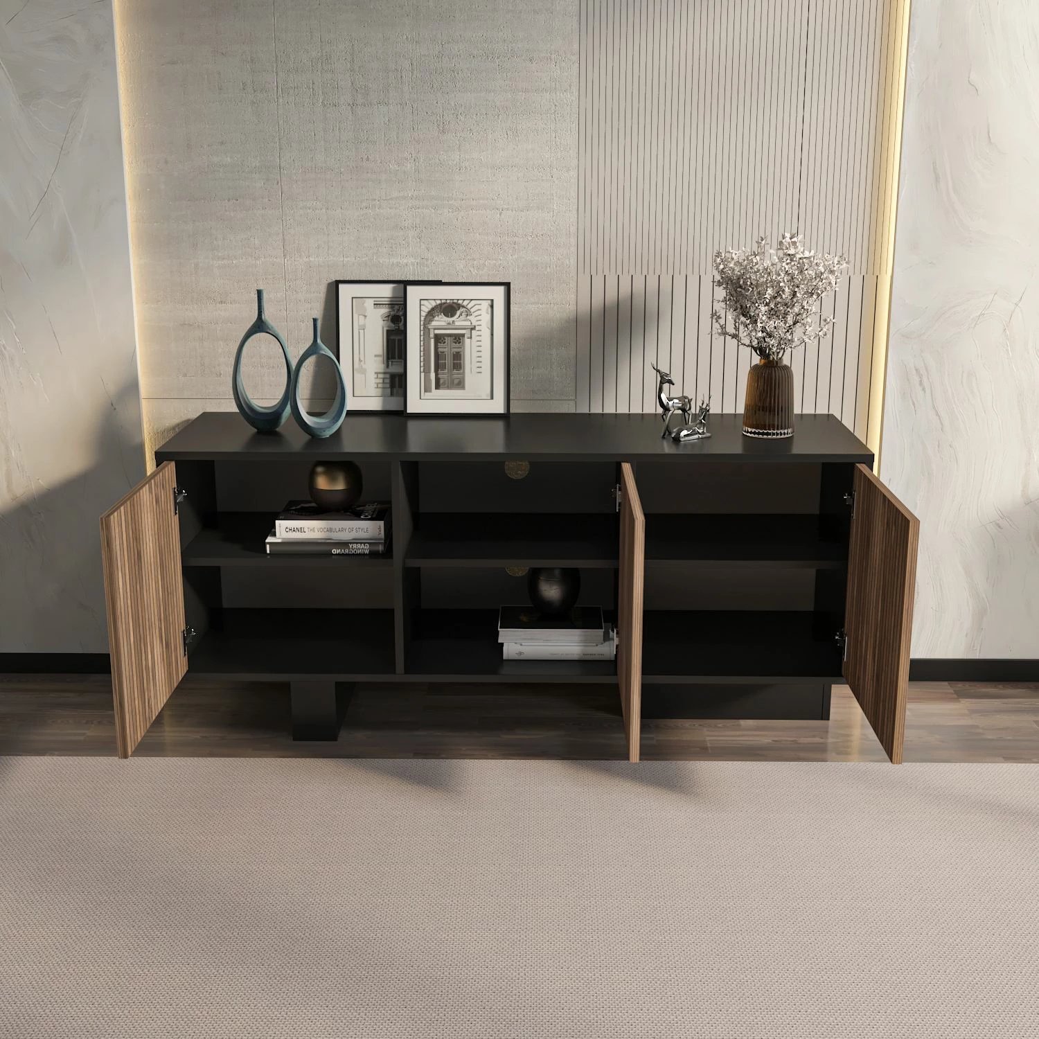 Komodë anësore Skye Decor, Monaco - e zezë, dru arre e çelët