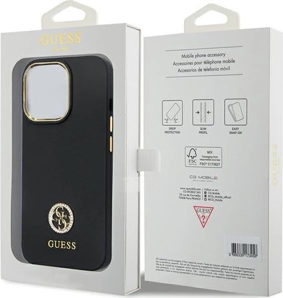 Mbështjellës Guess GUHCP13LM4DGPK për iPhone 13/13 Pro, silikon, Logo 4G, i zi