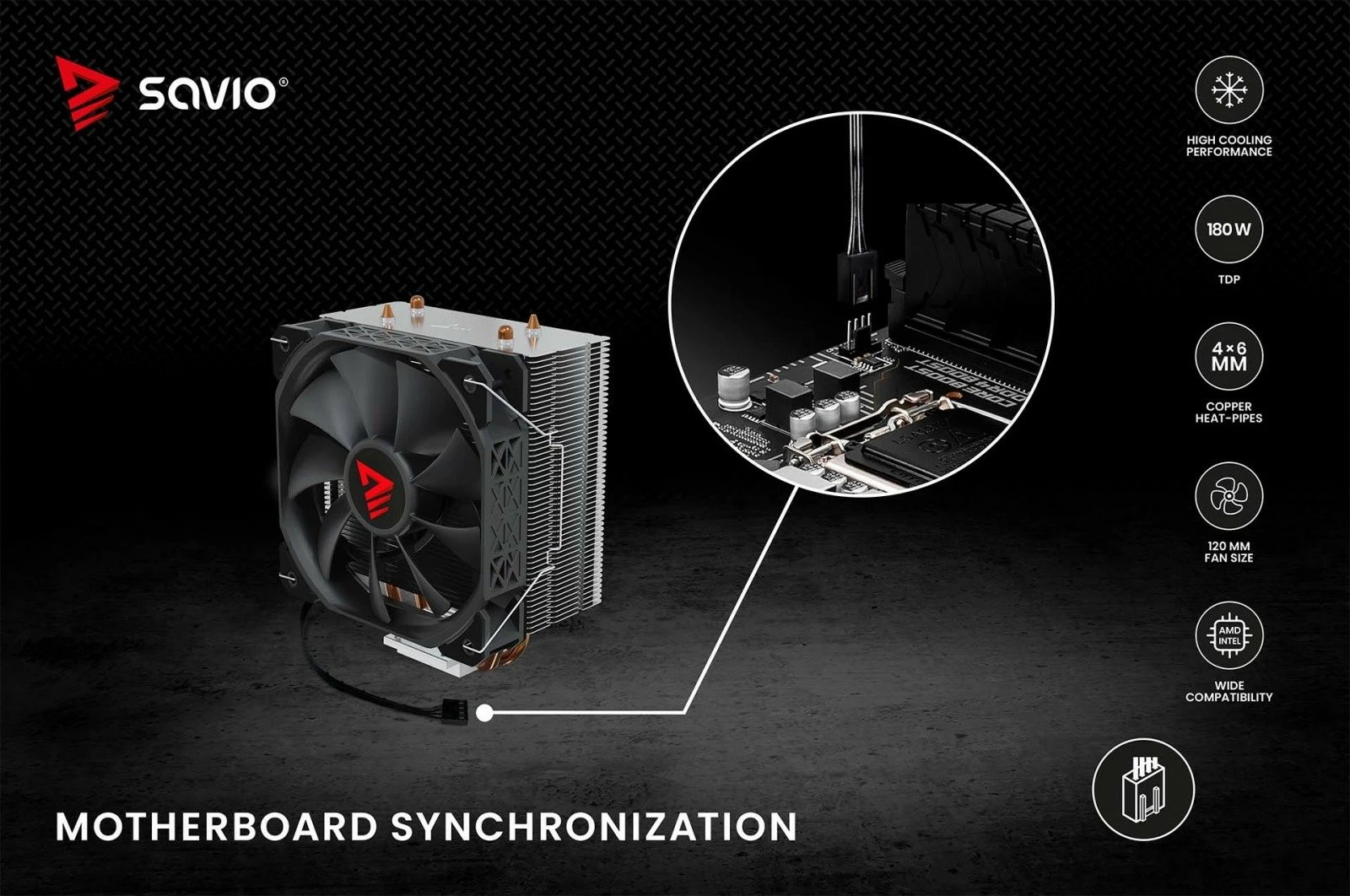 Kasë ftohëse procesori Savio Vortex X2, 120 mm, 4 heatpipe, e zezë
