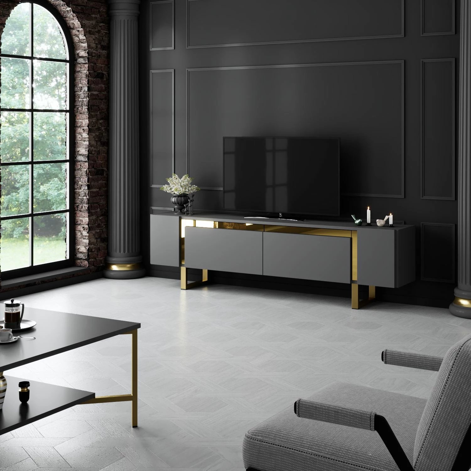 Komodë TV Hanah Home, Yildiz, antracit dhe ar