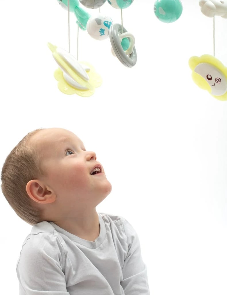 Karusel për krevat me projektor drite, Baby Mix, me melodi dhe rrotullim, figura zhurmuese, jeshile