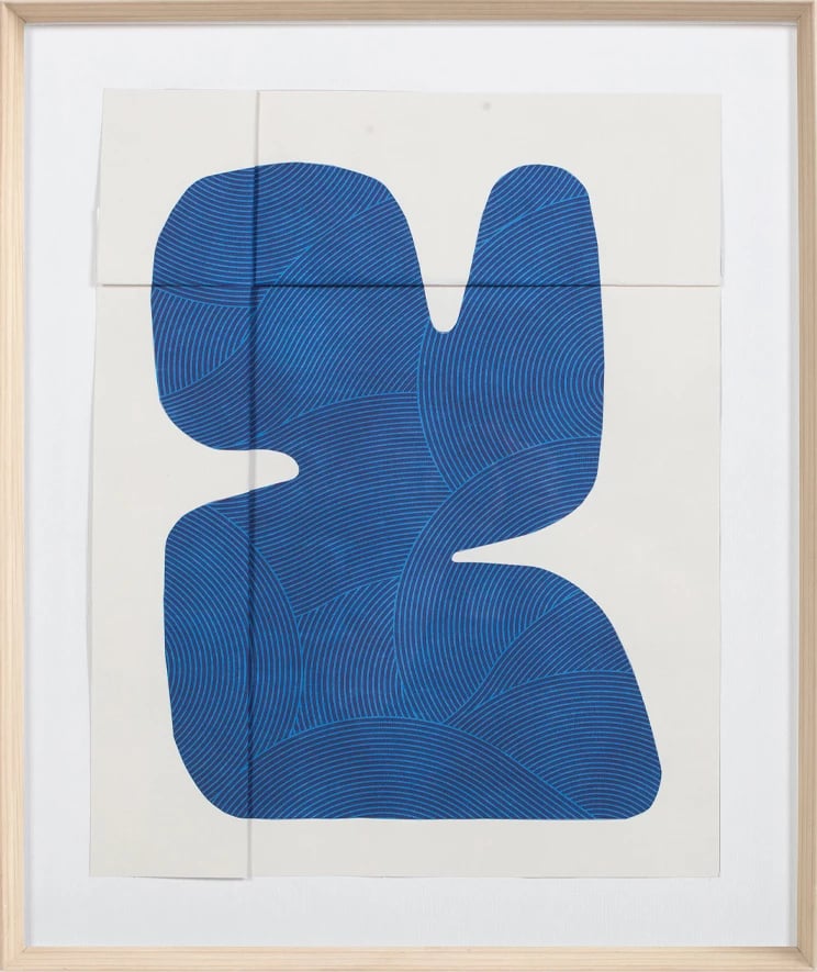 Pikturë dekorative Clouds Dance, xham, dru natyral, krem-blu, 50x60x4cm