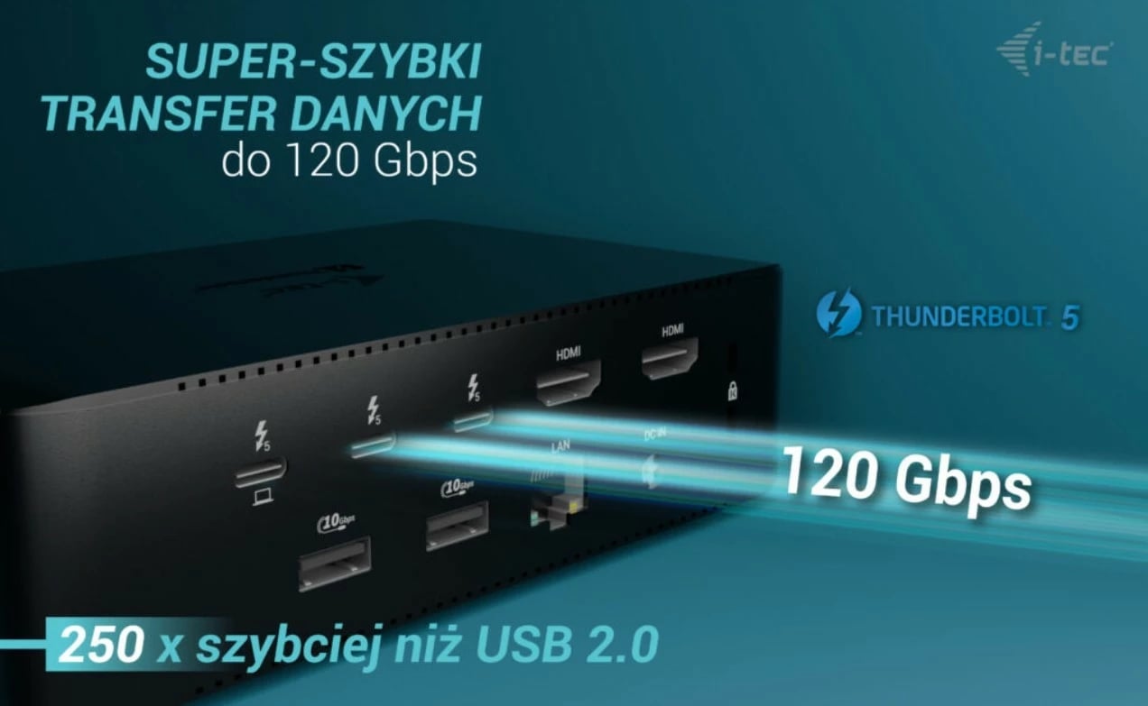Kasë i-tec Thunderbolt 5 Quattro Display Docking Station, 5x USB, 2.5G LAN, Power Delivery 140W, e zezë