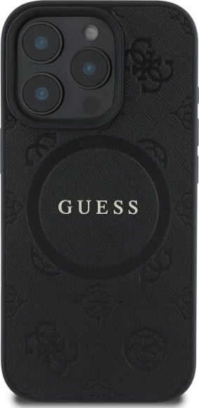 Mbështjellës Guess Saffiano Peony Classic Logo MagSafe për iPhone 16 Pro, e zezë