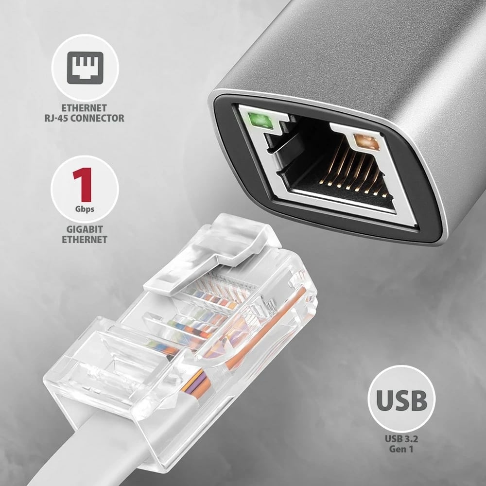Adapter AXAGON ADE-TXCA Gigabit Ethernet, USB-C + USB-A, Gri