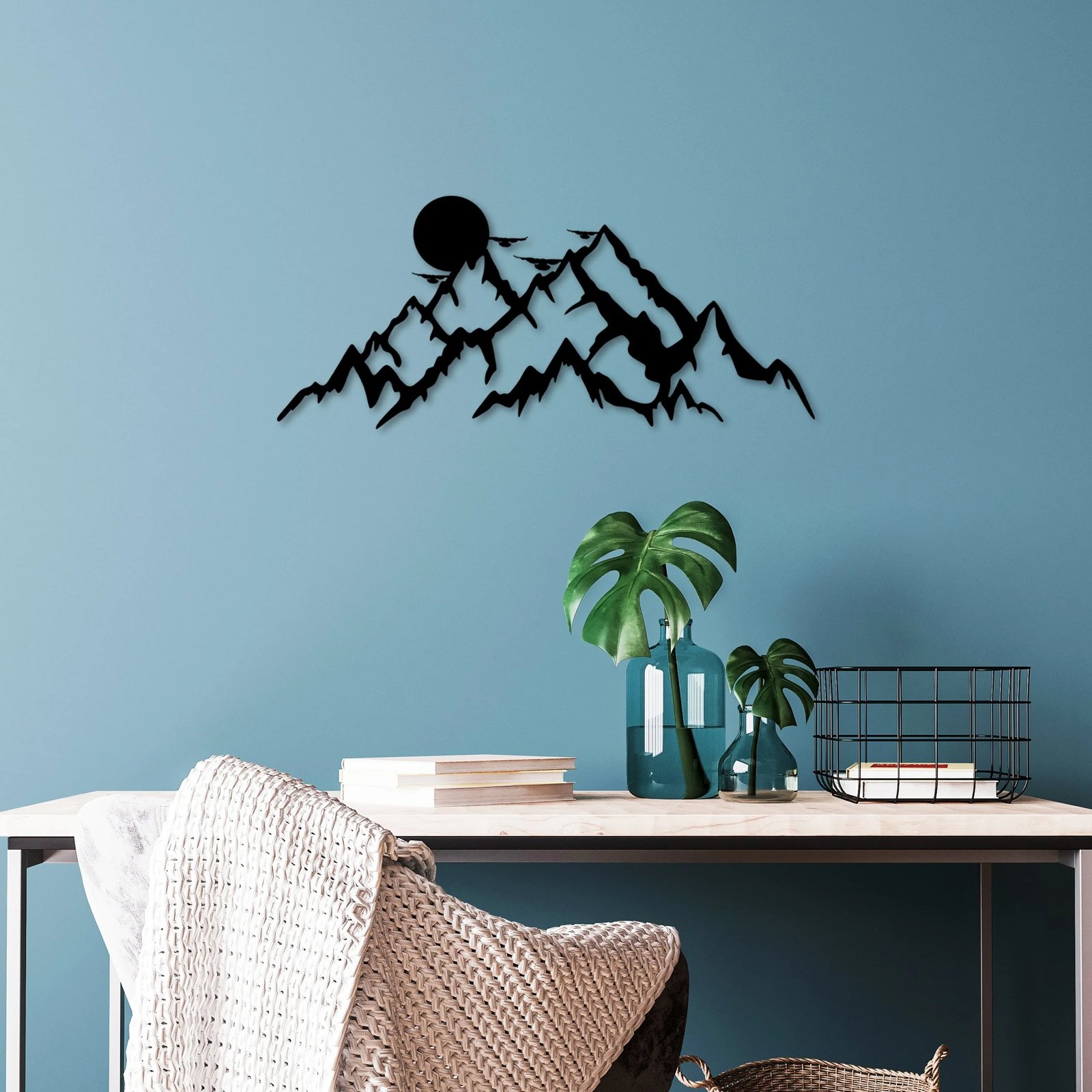 Aksesor muri dekorativ prej metali, Wallity, male të plota dhe diell, 59x25cm