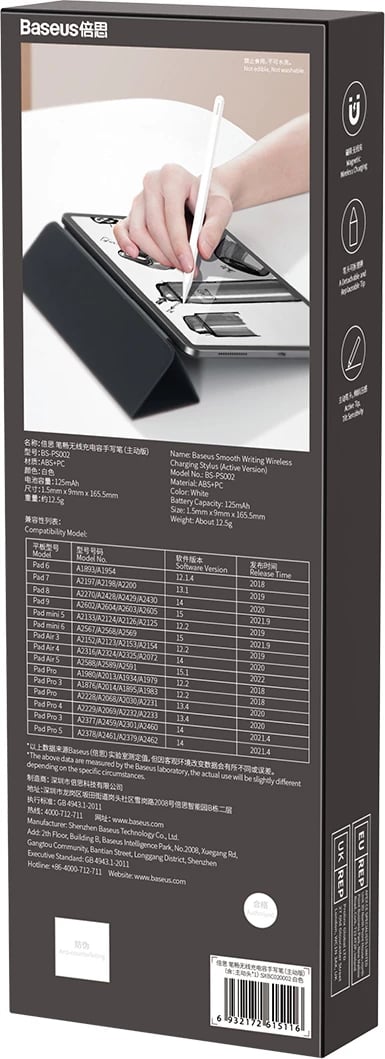 Stilolaps aktiv Baseus SXBC020002 për iPad, wireless, majë zëvendësuese, i bardhë