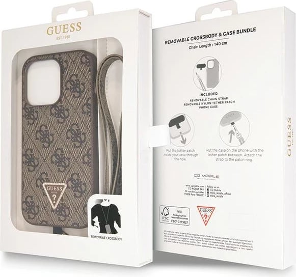 Mbështjellës Guess Crossbody 4G Metal Logo për iPhone 14 Pro, Kafe