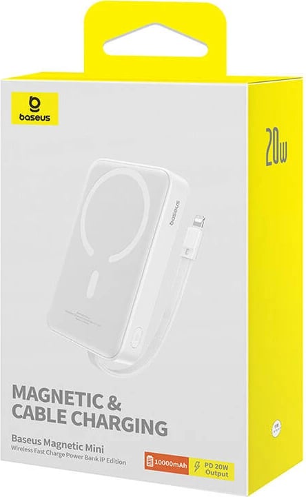 Powerbank Baseus Magnetic Mini 10000mAh, MagSafe, 20W, i bardhë