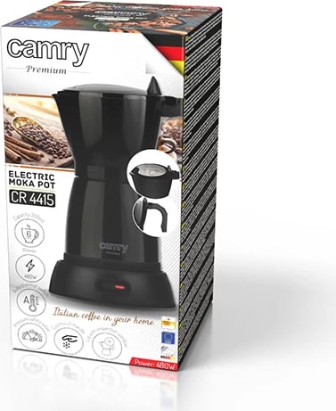 Kafeteri Moka elektrike, Camry, CR 4415, 300 ml 6 filxhanë, 480W, bazë 360°, e zezë