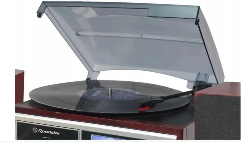 Gramafon Hi-Fi, Roadstar HIF-8892EBT, Bluetooth, CD/MP3, kasetofon, radio FM, USB/microSD, 33/45/78 RPM, Cherry, set me 2 altoparlantë