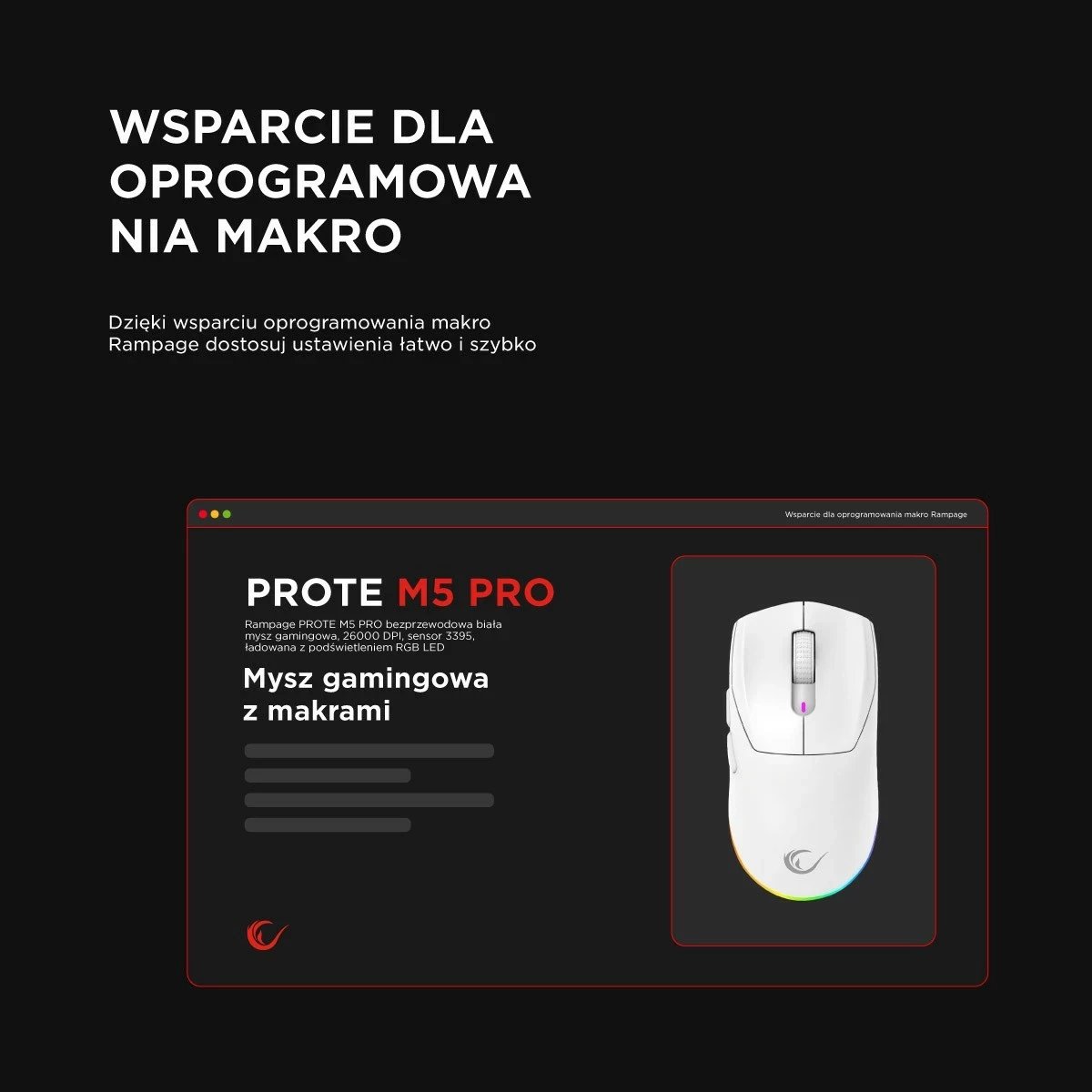 Maus Rampage Prote M5 Pro 26000 DPI RGB LED i bardhë