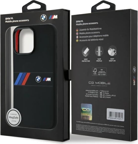 Mbështjellës BMW Silicone Middle Stripe MagSafe për iPhone 16 Pro Max, i zi