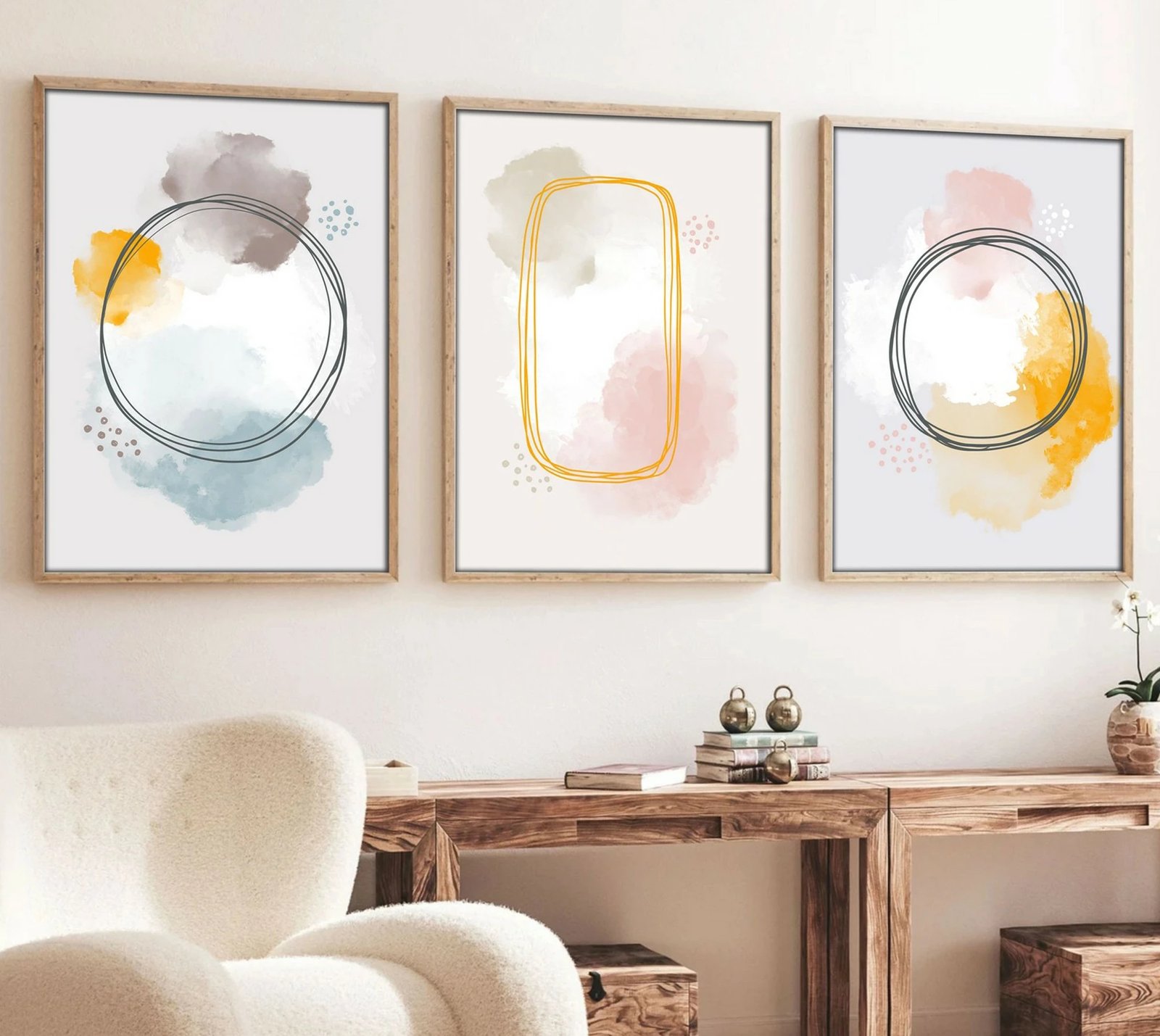 Pikturë dekorative me kornizë, 3 pjesë, MDF, shumëngjyrëshe, Wallity, Huhu125, 70x50cm