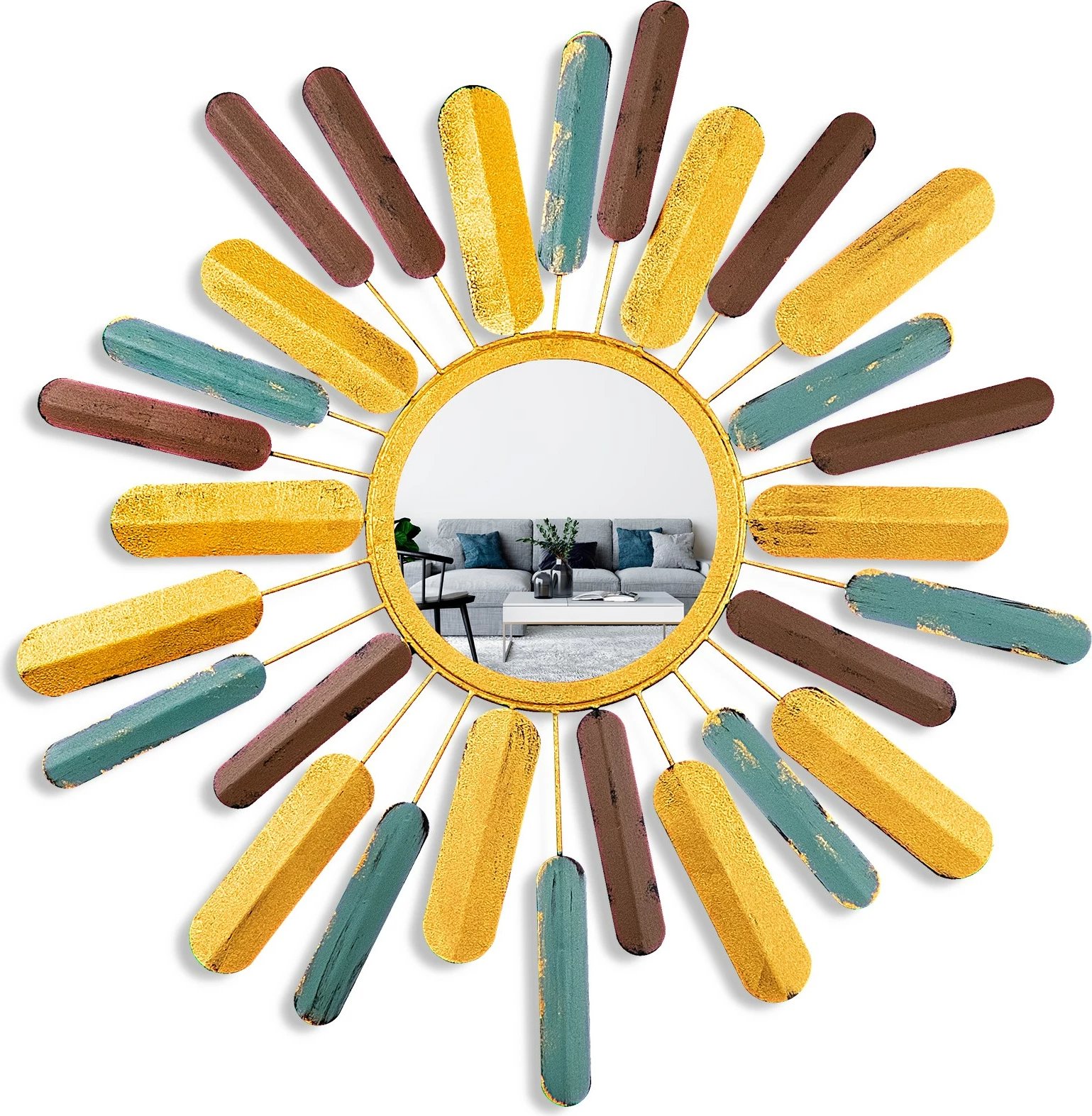 Pasqyrë dekorative, model dielli, shumëngjyrëshe, Mirror Sun 2, 75x75x4cm