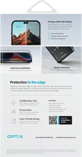 Xham mbrojtës UNIQ Optix Privacy për iPhone 16 Plus, me filtër privatësie, 6.7"