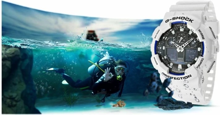 Orë dore për meshkuj Casio G-Shock, e bardhë