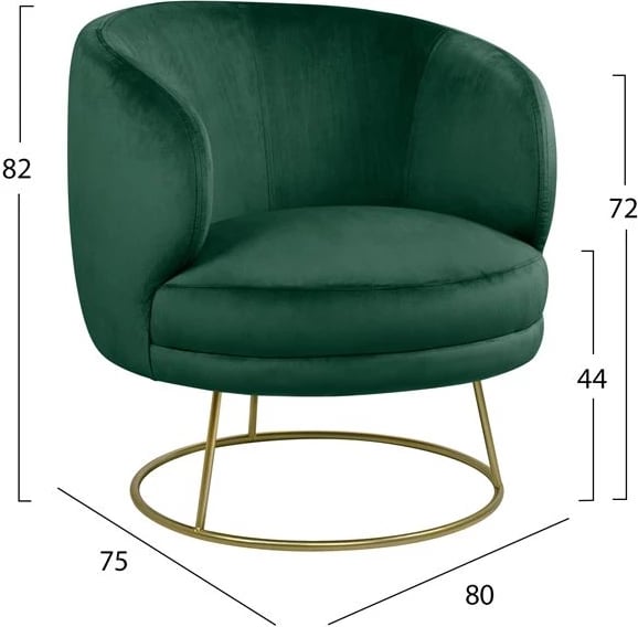 Karrige me krahë Arien FH8403.03, kadife jeshile selvi, bazë e artë 80x75x82cm