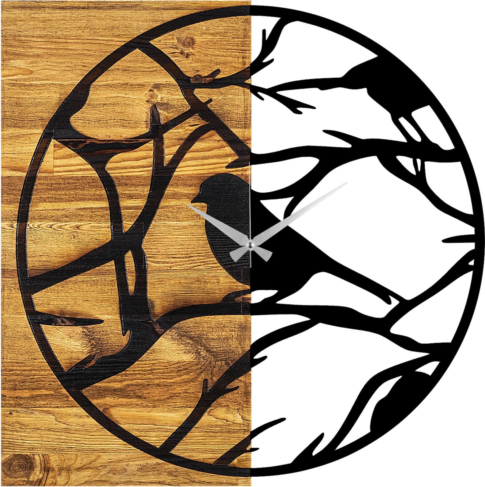 Orë muri dekorative prej druri, Wallity, ngjyrë arre dhe e zezë, 58x3x58cm