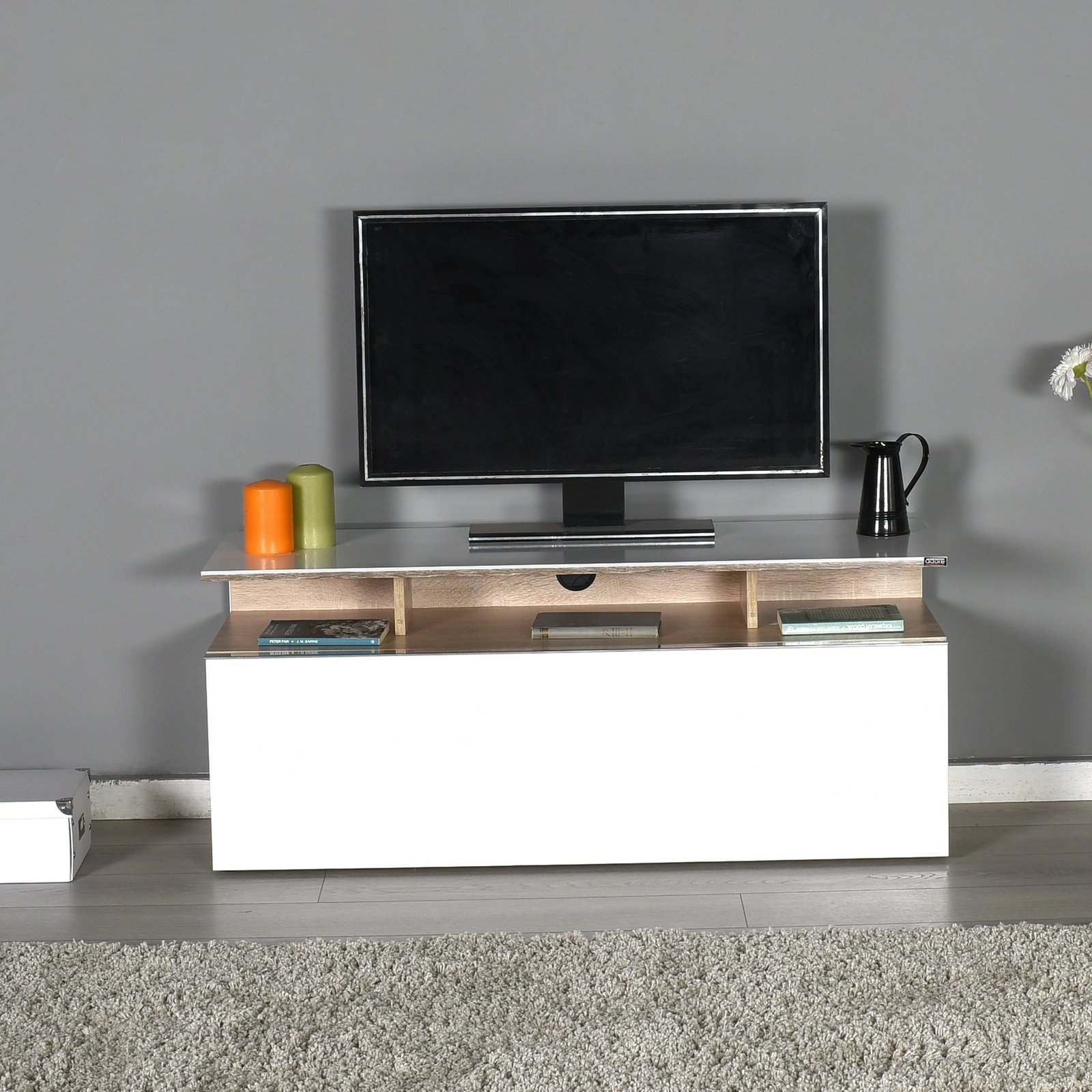 Komodë TV Hanah Home, Tvc-529-Sp-1, ngjyrë lis dhe e bardhë, 117x48x40cm