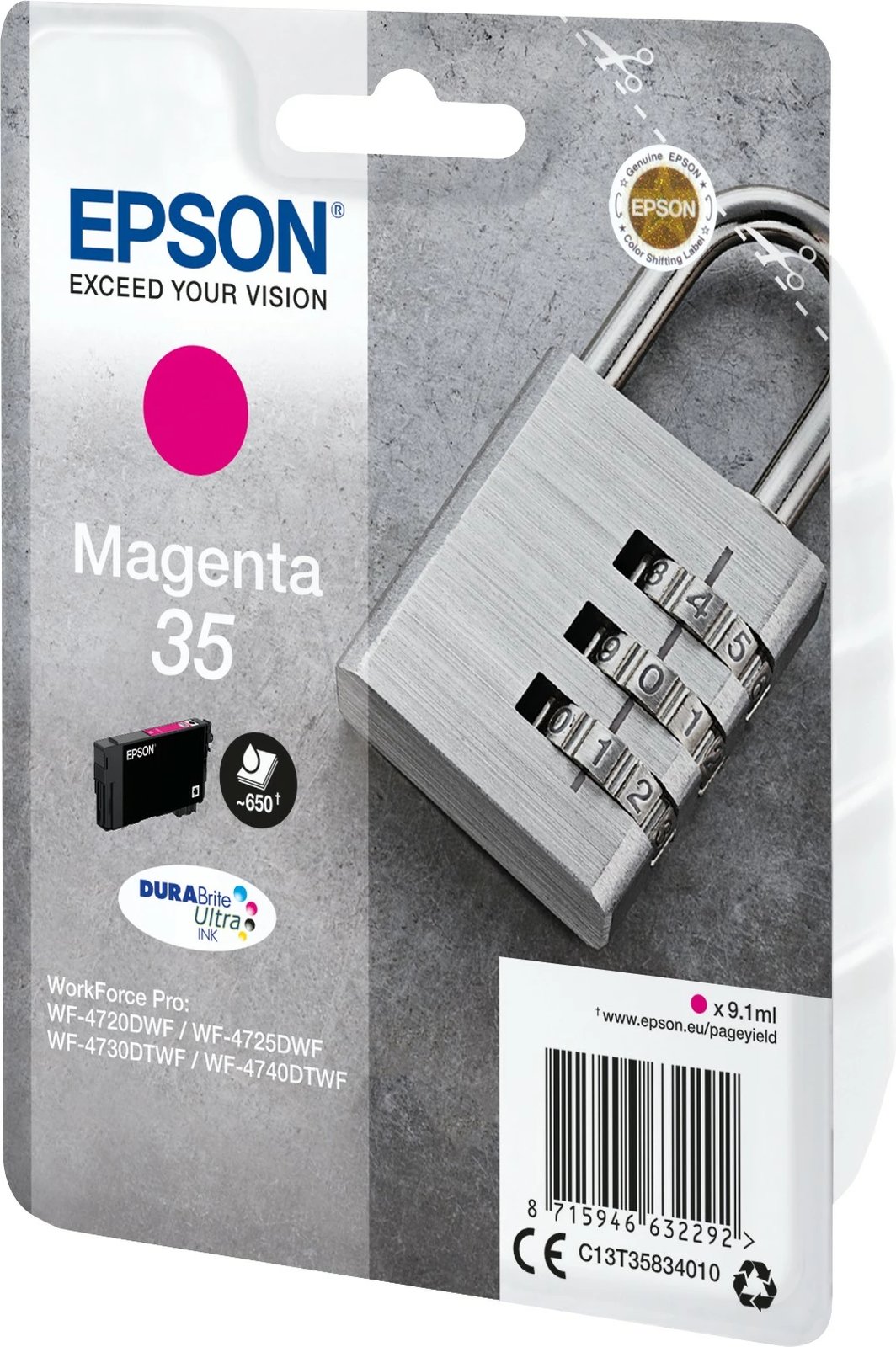 Toner Epson Padlock Singlepack Magenta 35 DURABrite Ultra Ink, 9.1 ml, 650 faqe