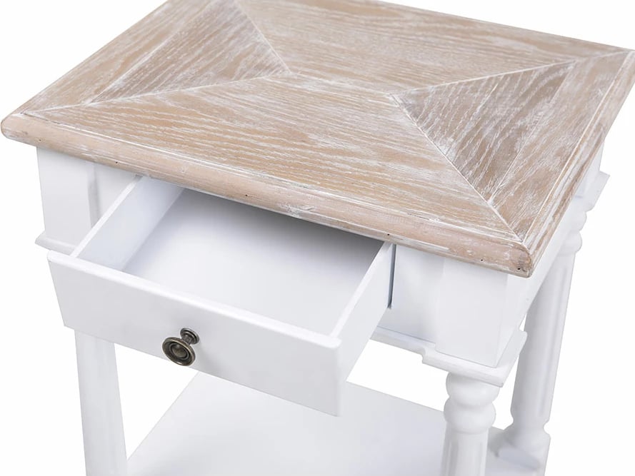 Komodinë anës krevati History, e bardhë-natyrale, 46x37x67