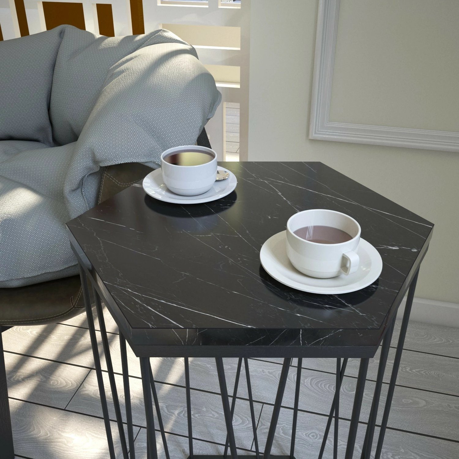 Tavolinë anësore Hanah Home, ngjyrë mermeri dhe e zezë