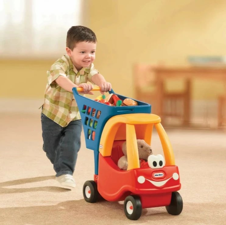 Lodër me hipje karrocë blerjesh, Little Tikes Cozy Coupe 170294-PE13, 4 rrota, plastike, 18m+, blu/kuqe/verdhe