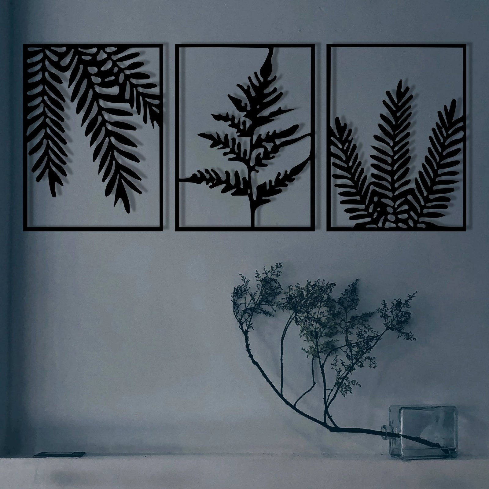 Aksesor dekorativ metalik për mur, Wallity Yakomoz, set prej 3 pjesësh, ngjyrë e zezë, 118x50cm