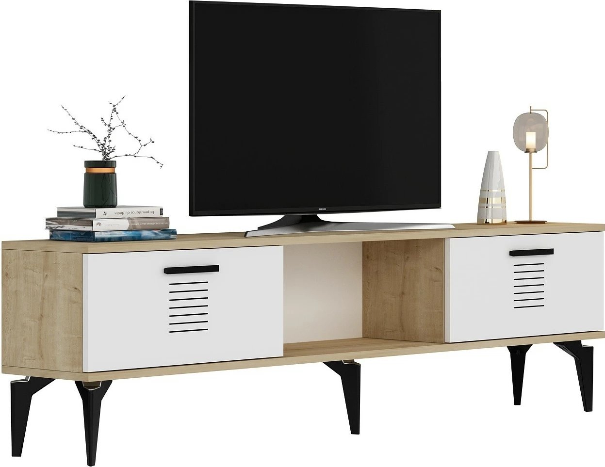 Komodë TV, ngjyrë lis safir, e bardhë, Skye Decor