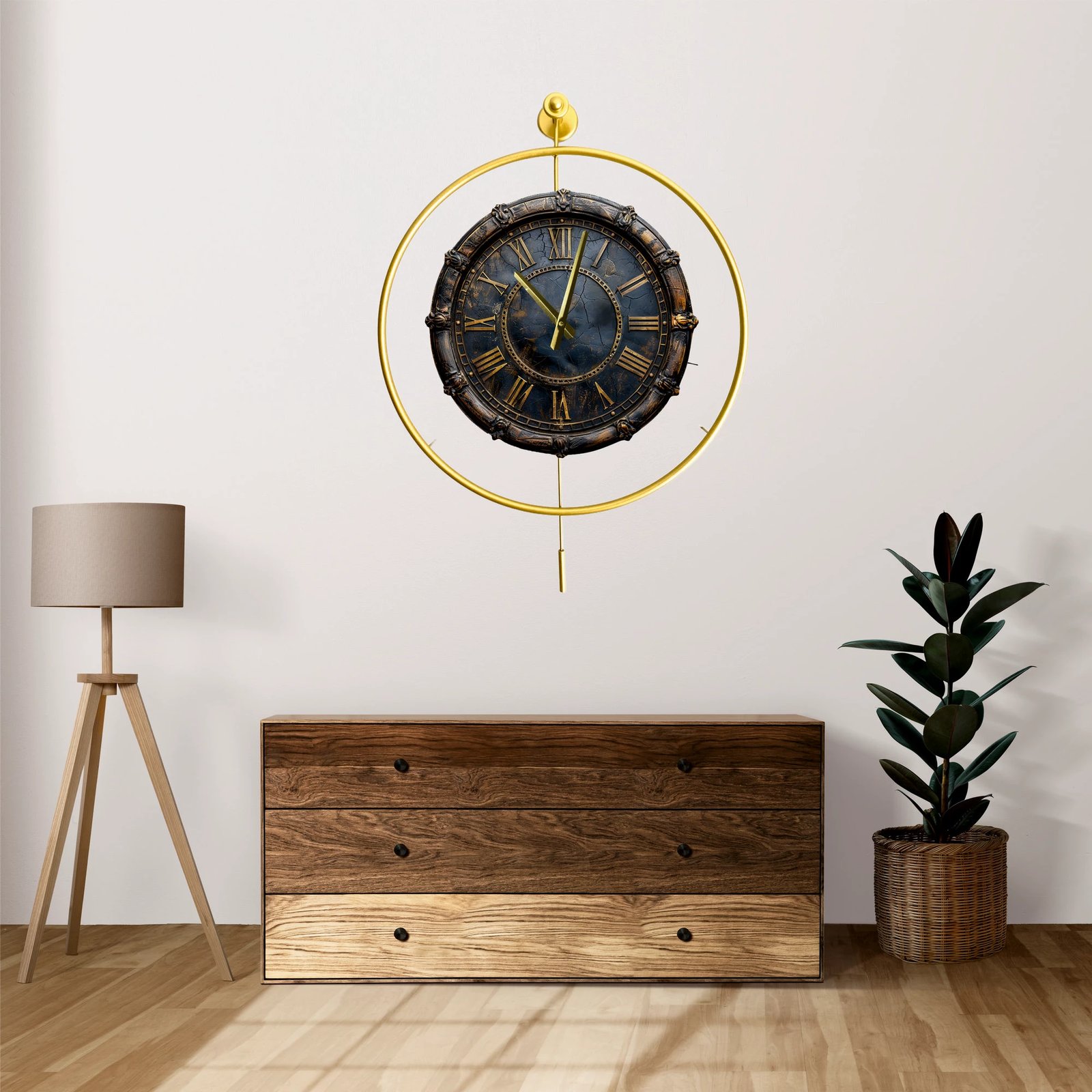 Orë muri dekorative prej metali, ngjyrë ari, Wallity, Mclock-00129