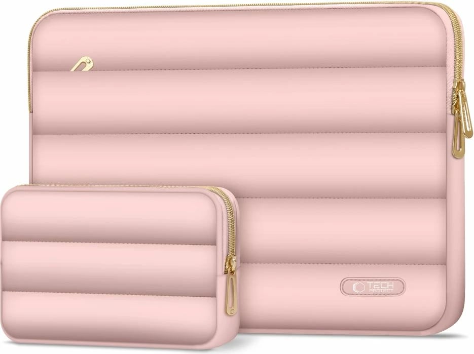 Kasë laptopi Tech-Protect Puffy 15-16", me çantë aksesorësh, Rozë