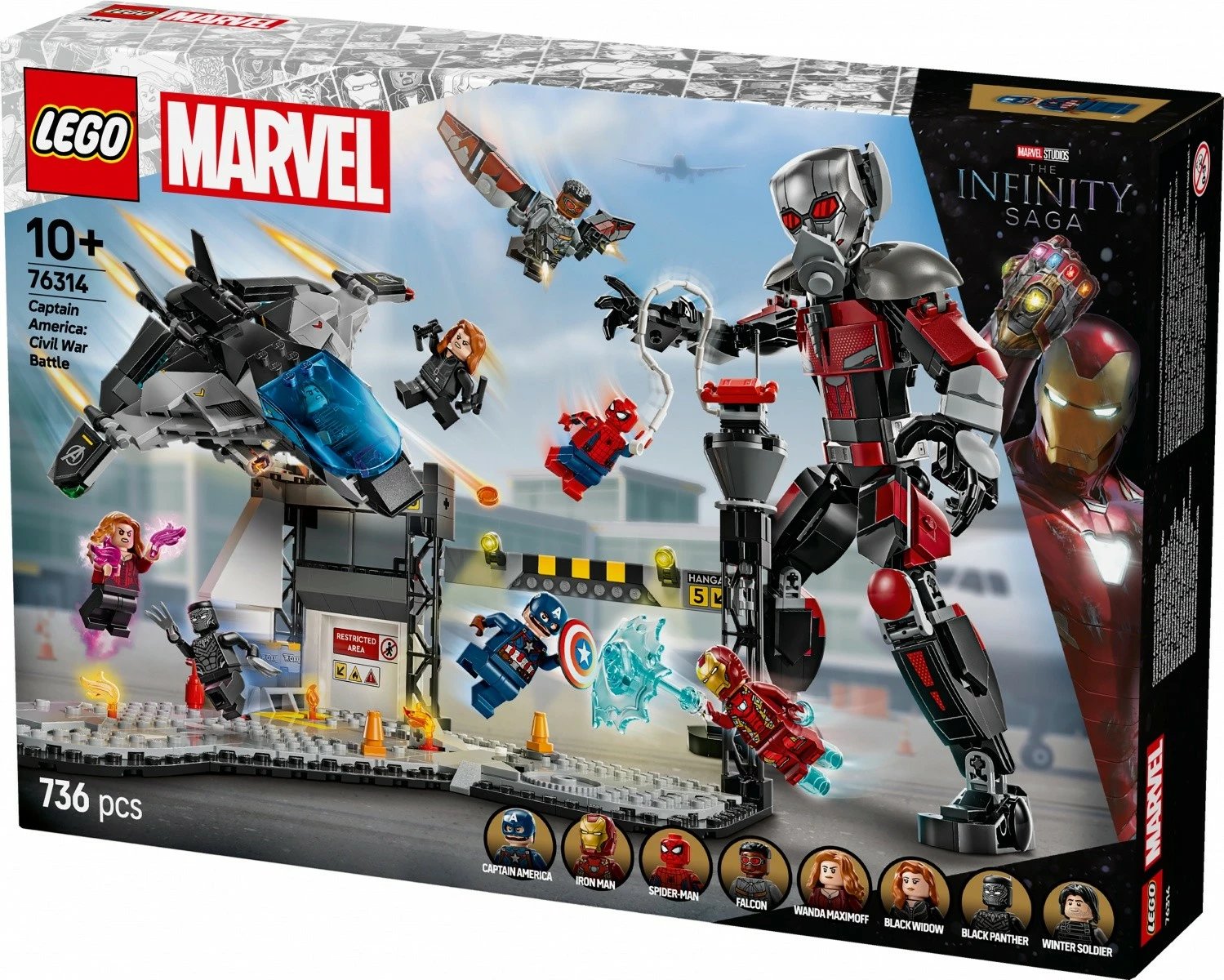Set LEGO Marvel Captain America: Civil War - Battle 76314, 736 pjesë, për fëmijë 10+, plastikë