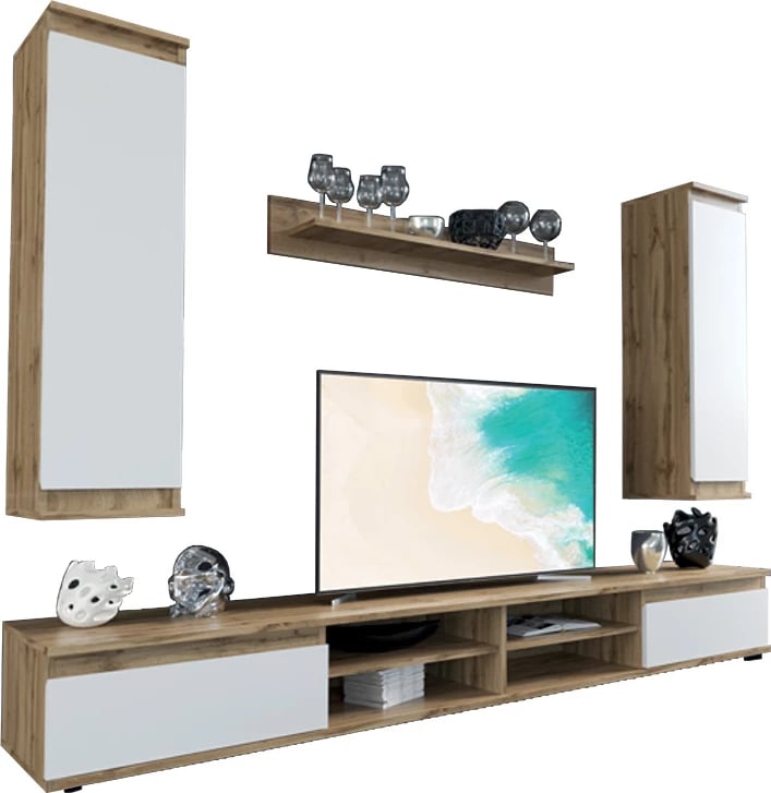 Njësi TV Sandro, ngjyrë arre-bardhë, 175x37x160cm