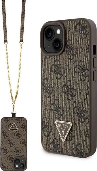 Mbështjellës Guess GUHCP15MP4TDSCPW për iPhone 15 Plus 6.7", Crossbody 4G Metal Logo, Kafe