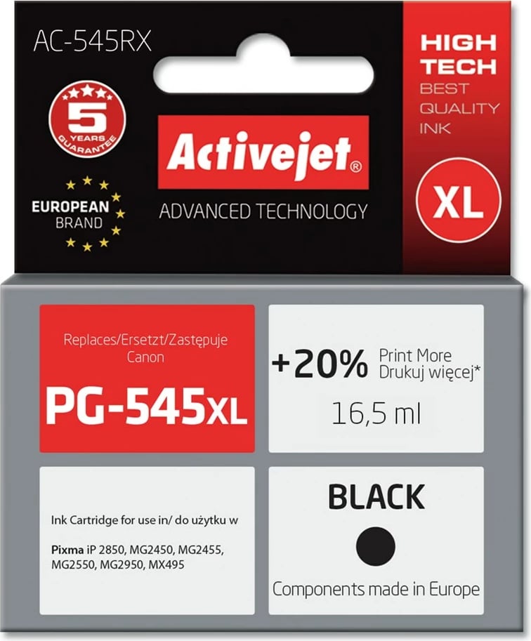 Ngjyrë zëvendësuese Activejet AC-545R për printer Canon, 18ml, e zezë