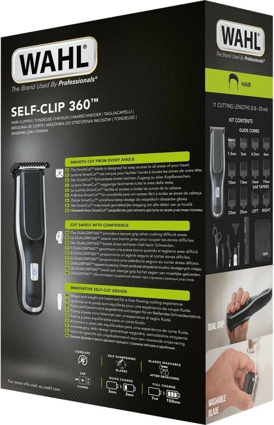 Makinë rroje flokësh Wahl Self-Clip 360, 10 pozicione, 45 mm, e zezë/argjendtë, set me aksesorë