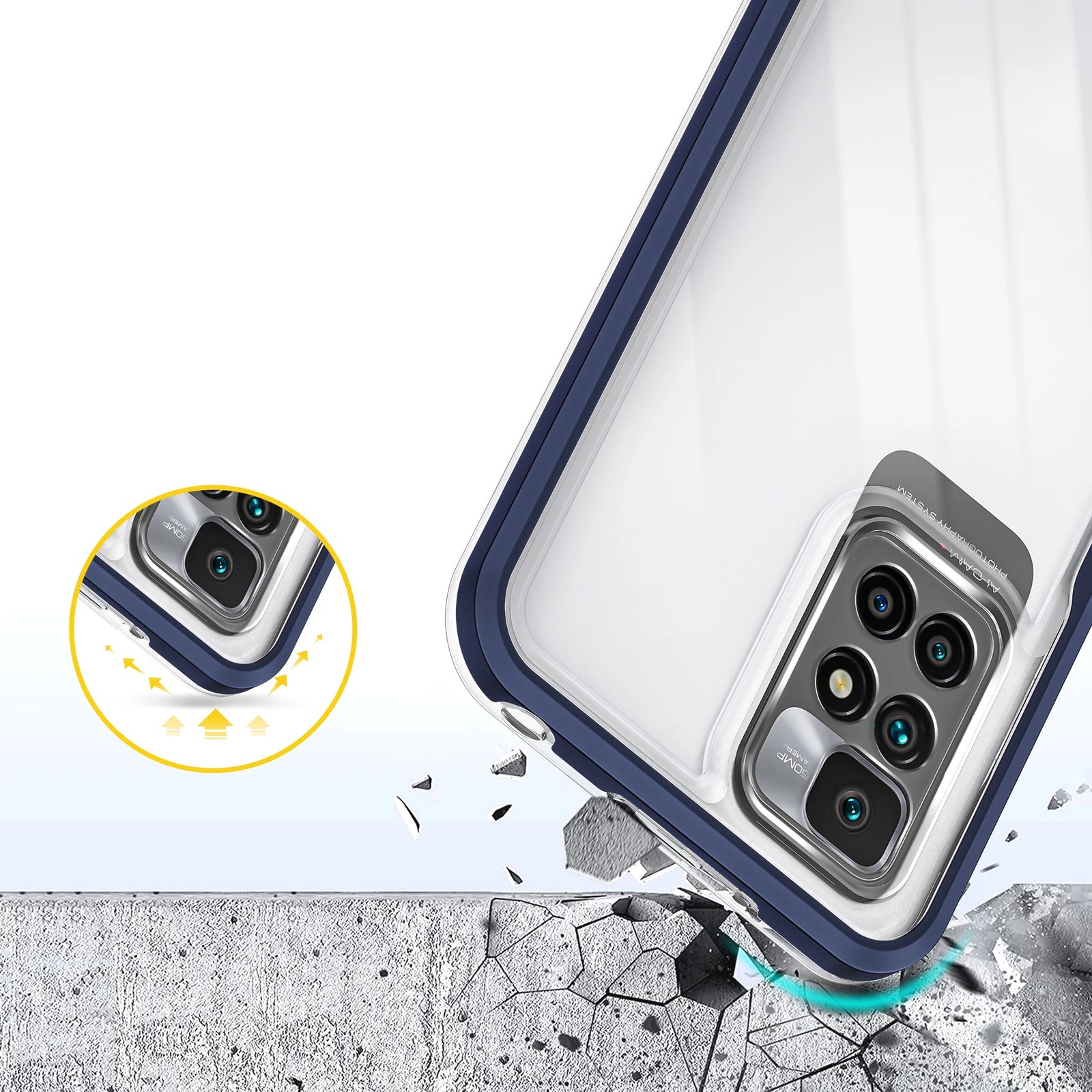 Mbështjellës Hurtel Hybrid Armor Clear 3 in 1 për Xiaomi Redmi 10, Kaltër/Transparent