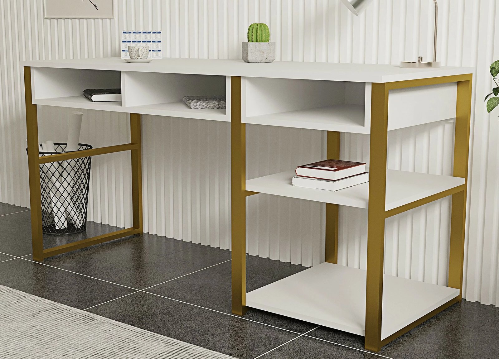 Tavolinë pune Hanah Home, Emro, e bardhë me të artë