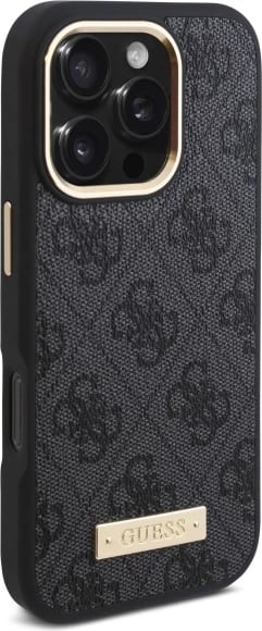Mbështjellës Guess 4G Logo Plate MagSafe për iPhone 16 Pro, Zi