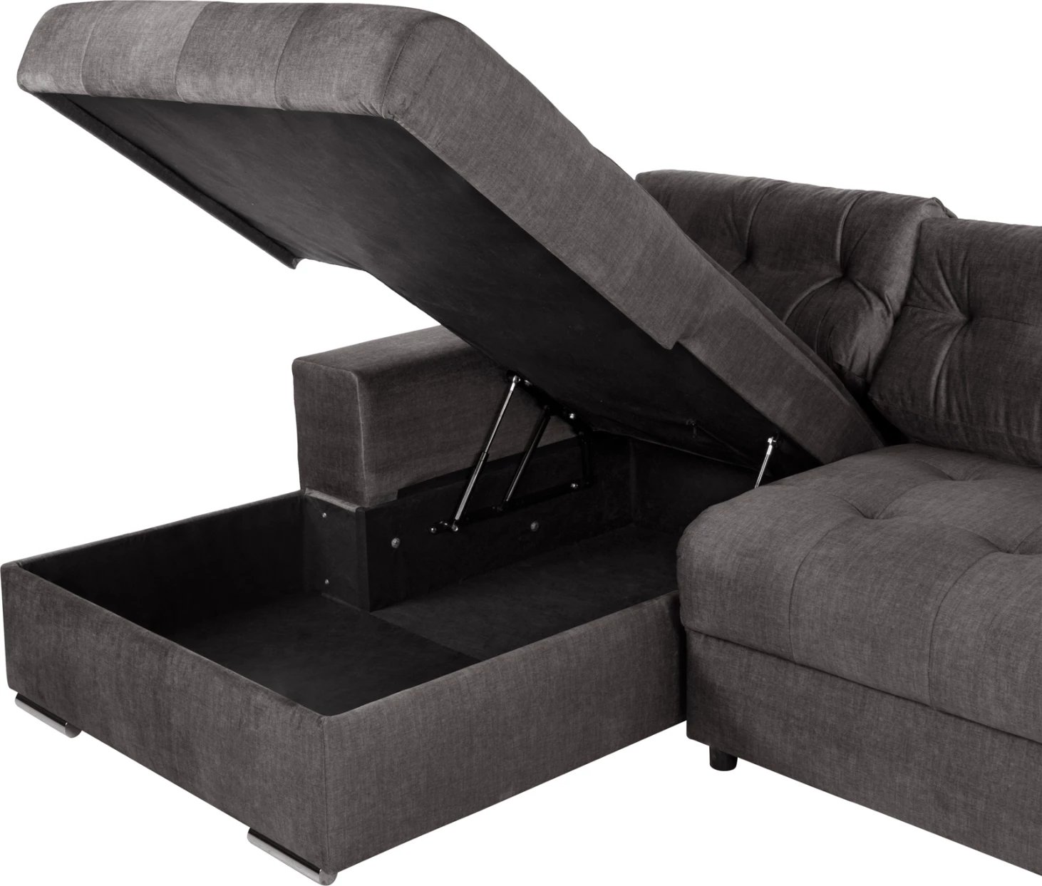 Divan qoshe (majtas) me shtrat dhe hapësirë ruajtjeje CLANCY FH3281.02L, pëlhurë antracit, 308x181x92H cm