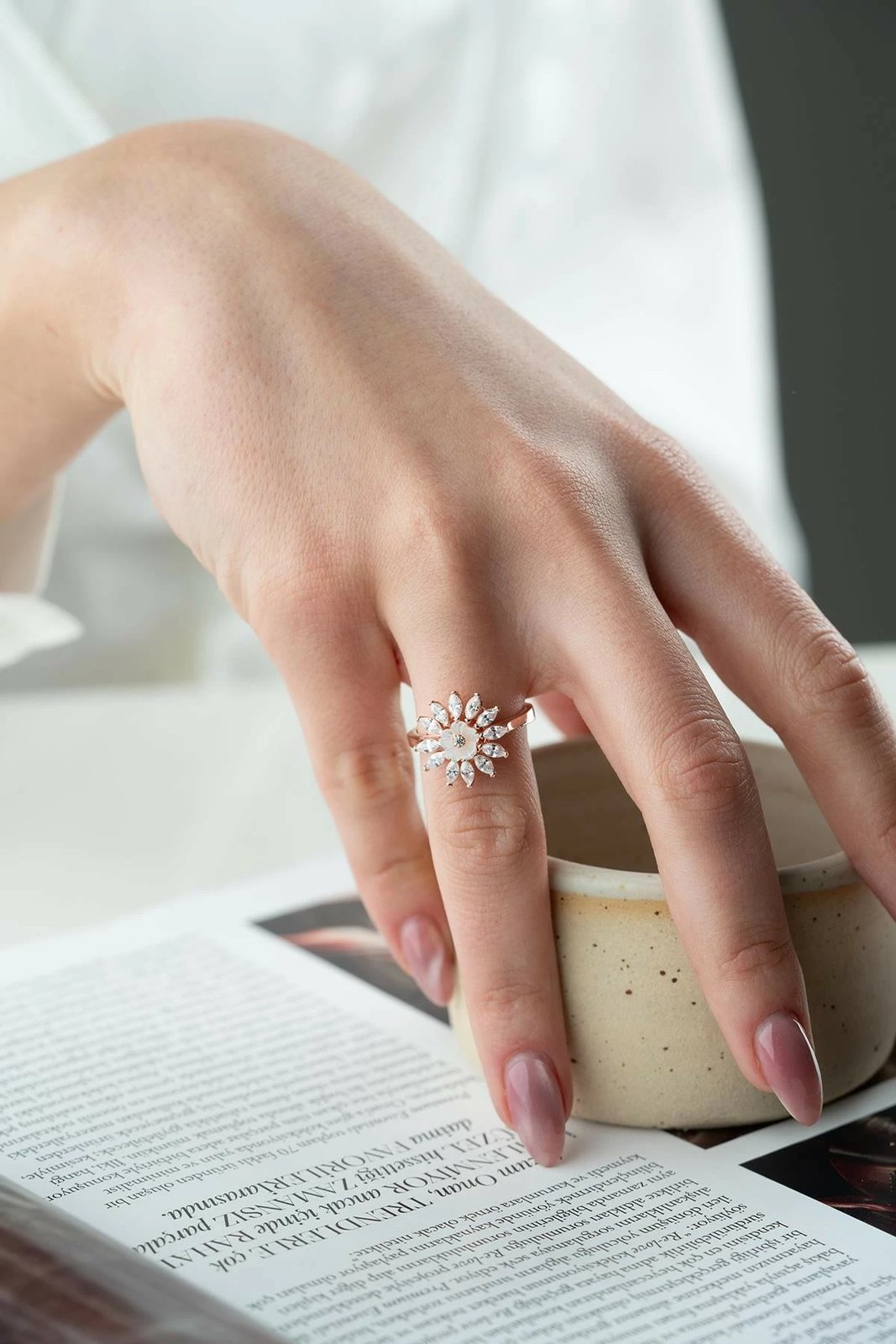 Unazë argjendi me gur trëndafili, NRZ1000244