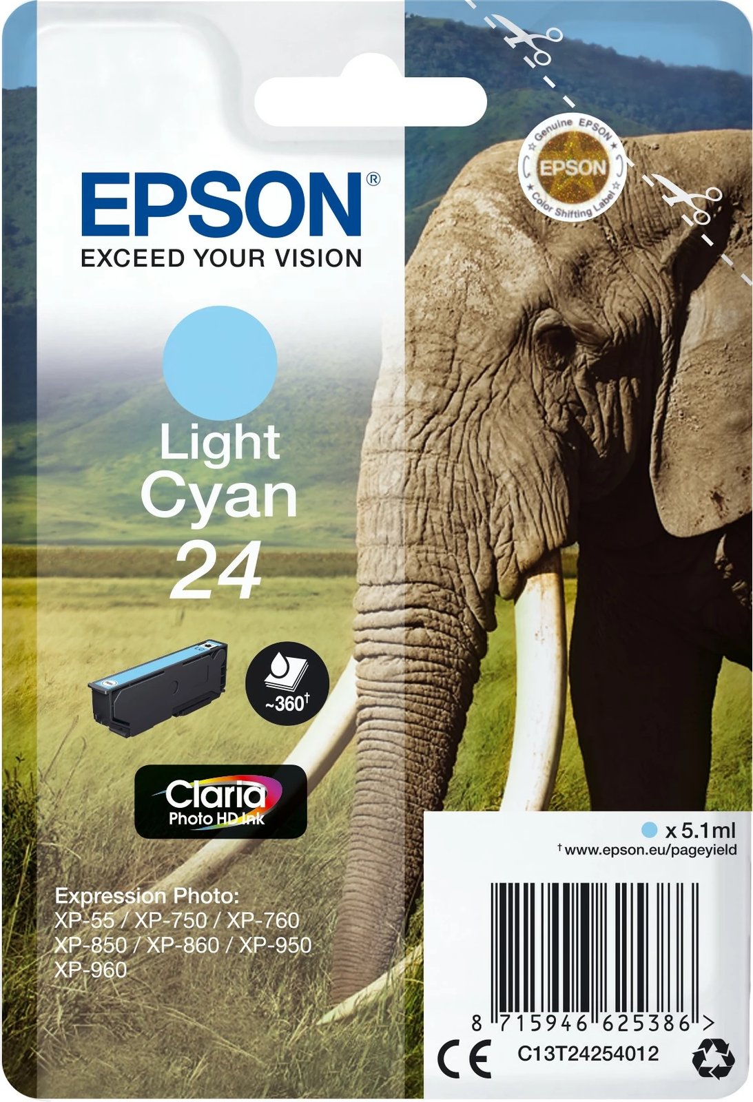Toner Epson Elephant 24 Claria Photo HD, Light Cyan, 5.1ml