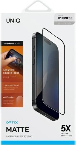 Mbrojtës ekrani xham i temperuar UNIQ Optix Matte me aplikator për iPhone 16, Semi-transparent