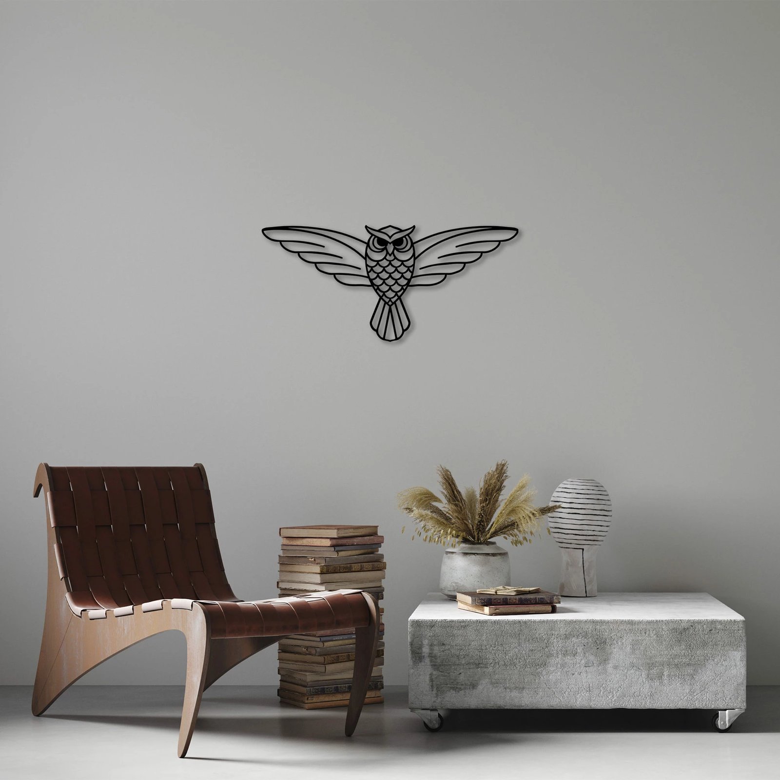 Aksesor dekorativ metalik për mur, formë buf, Wallity, 17x38cm