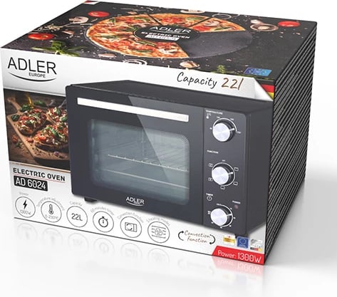 Furrë elektrike, Adler, AD 6024, 22 L, konvekcion, 1300W, e zezë