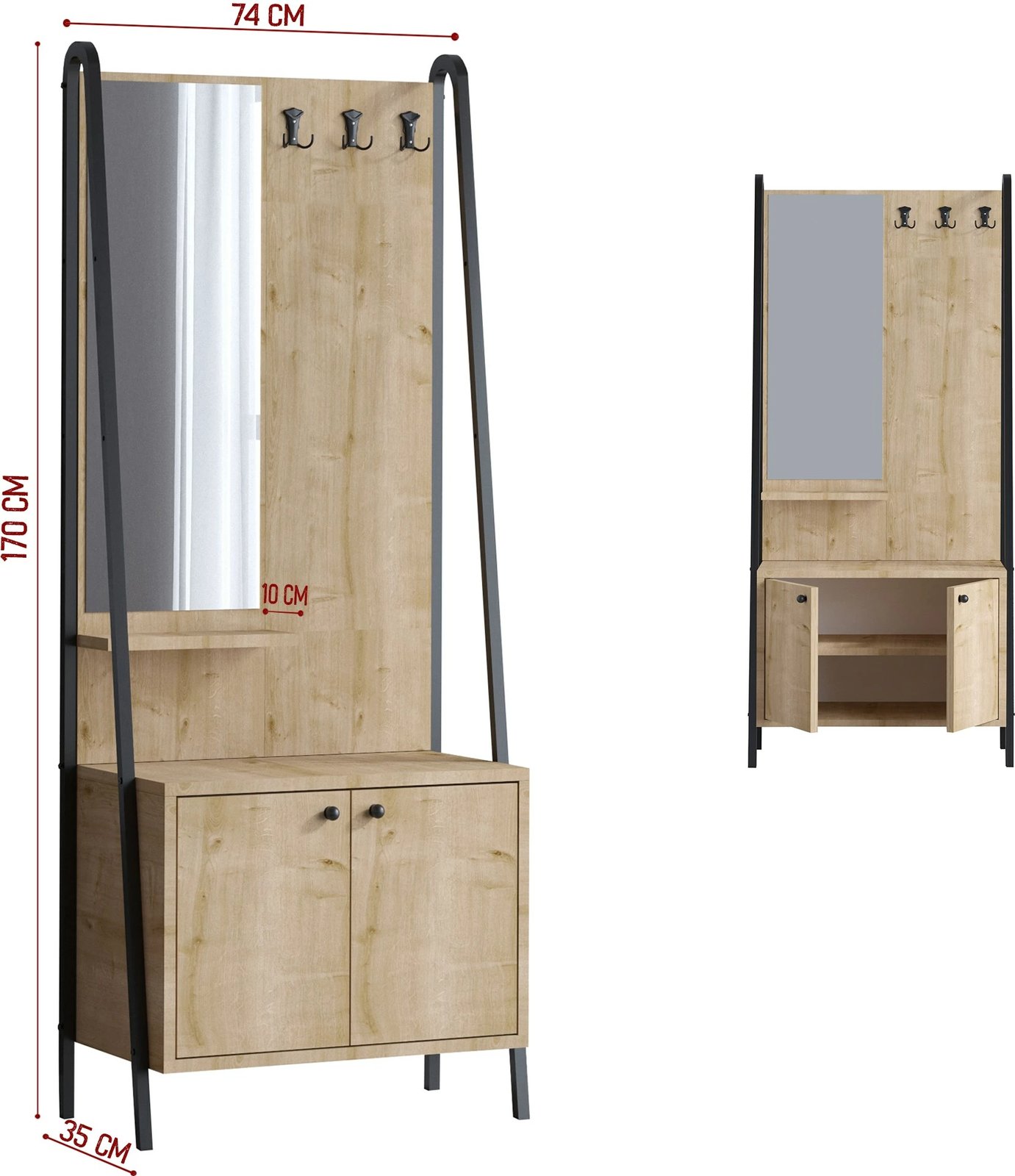 Stendë për korridor, ngjyrë lisi dhe e zezë, Lumi Dec0145